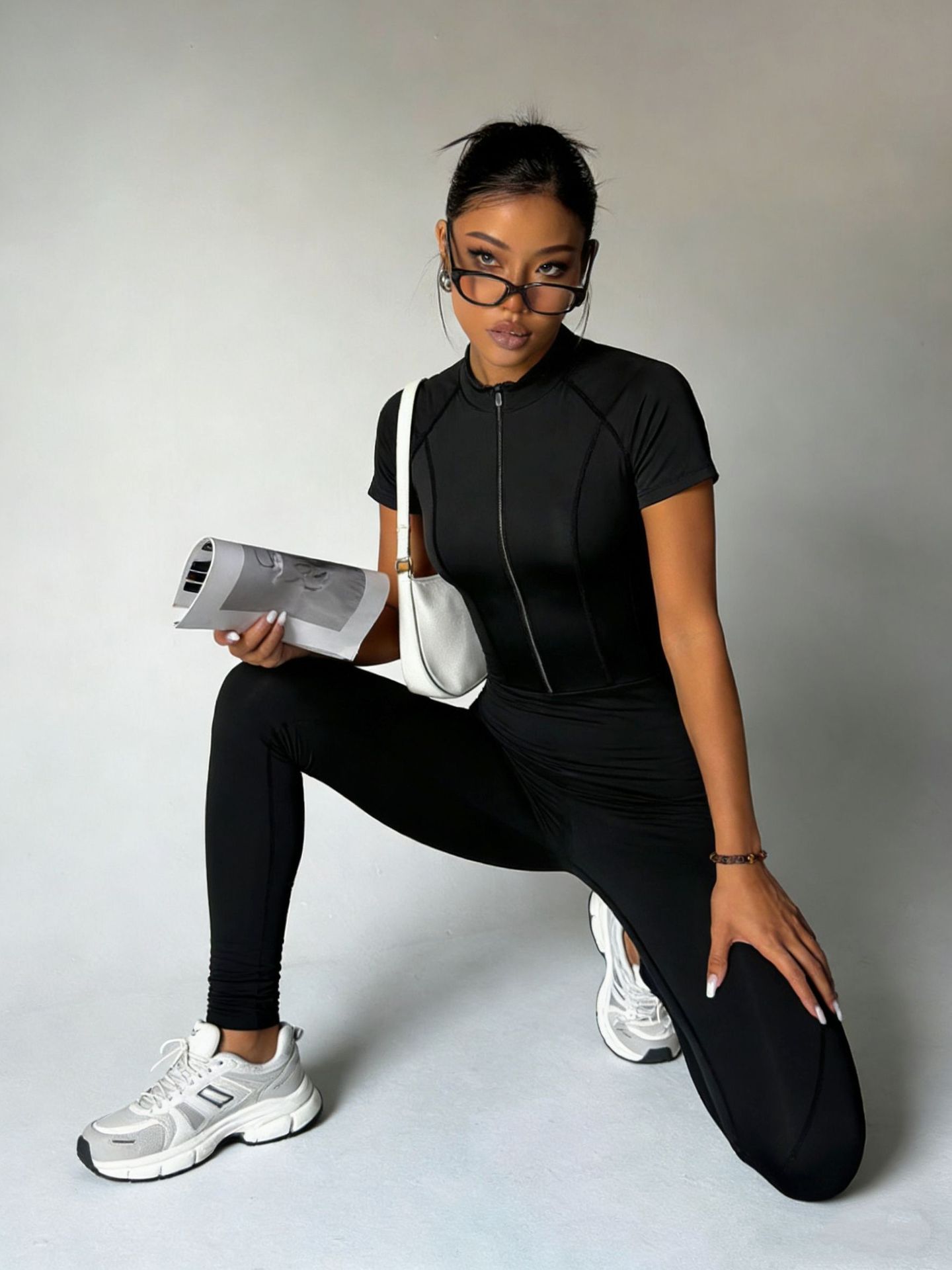 Womens Short Sleeve Zip-Up Fitted Full Length Jumpsuit Bodycon Workout Romper